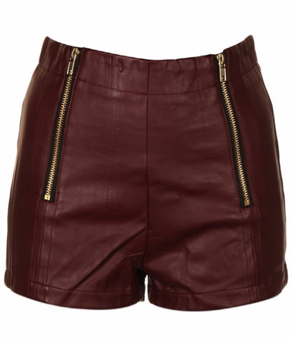 "Vivien" Burgundy double zippers leather short