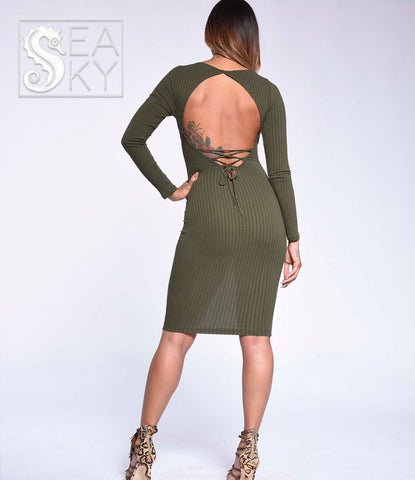 "Tie me down" Olive Bodycon dress