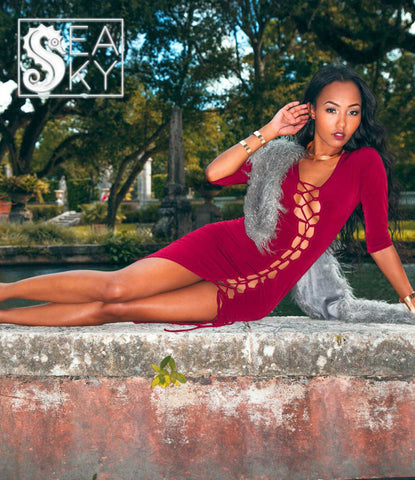 "Dare me" Burgundy Bodycon dress